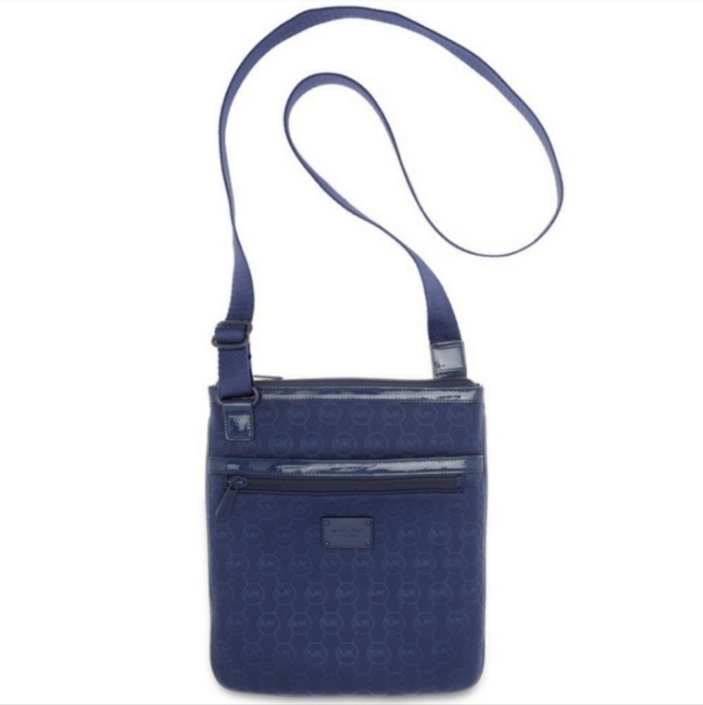 Michael Kors Navy Blue Tech Neoprene Monogram Logo Crossbody Bag